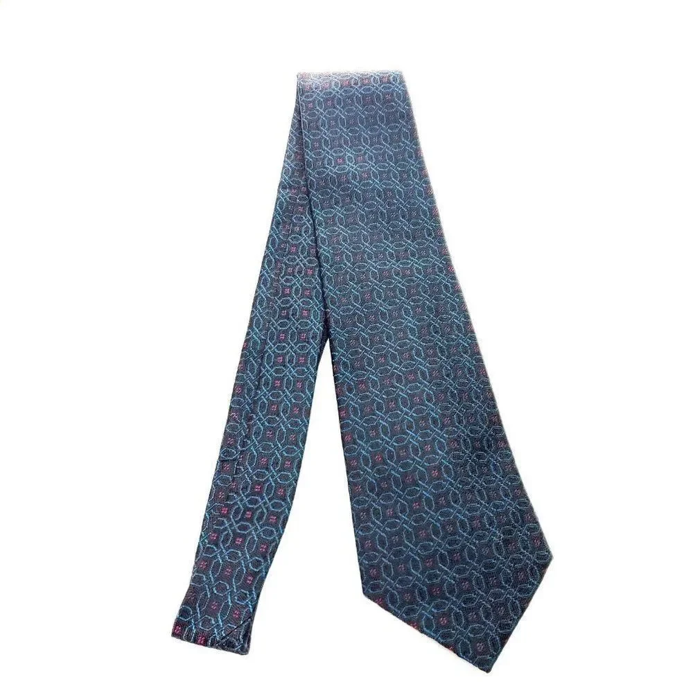 Ferrell Reed Norstrom‎ Silk Tie Woven Black Green Red Geometric England